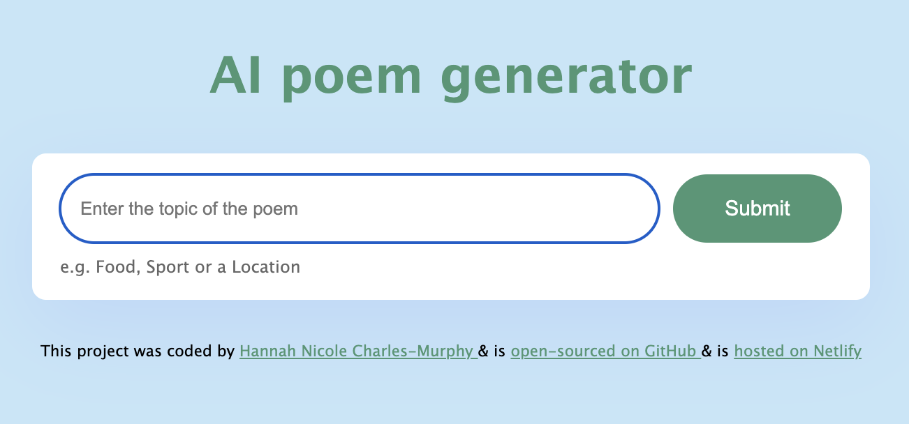 poem generator app preview
